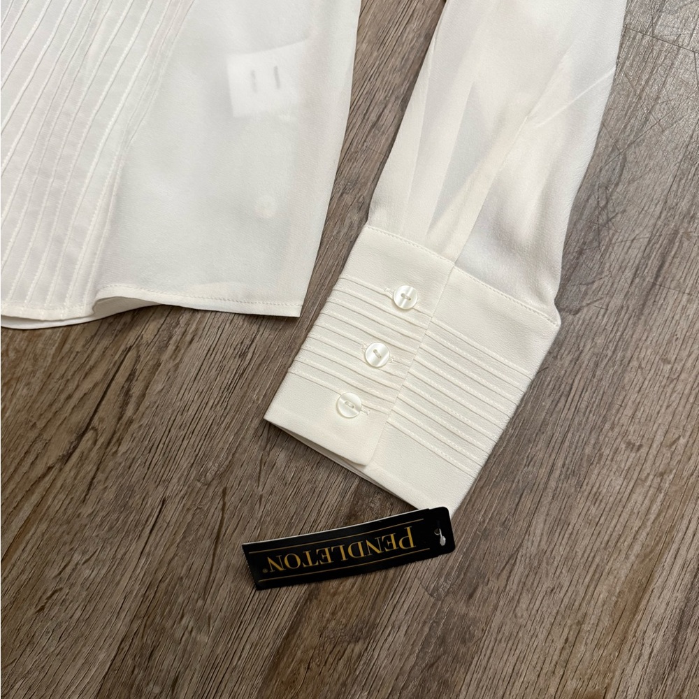 Pendleton • 100% Silk Pintuck Ivory Button Front … - image 6